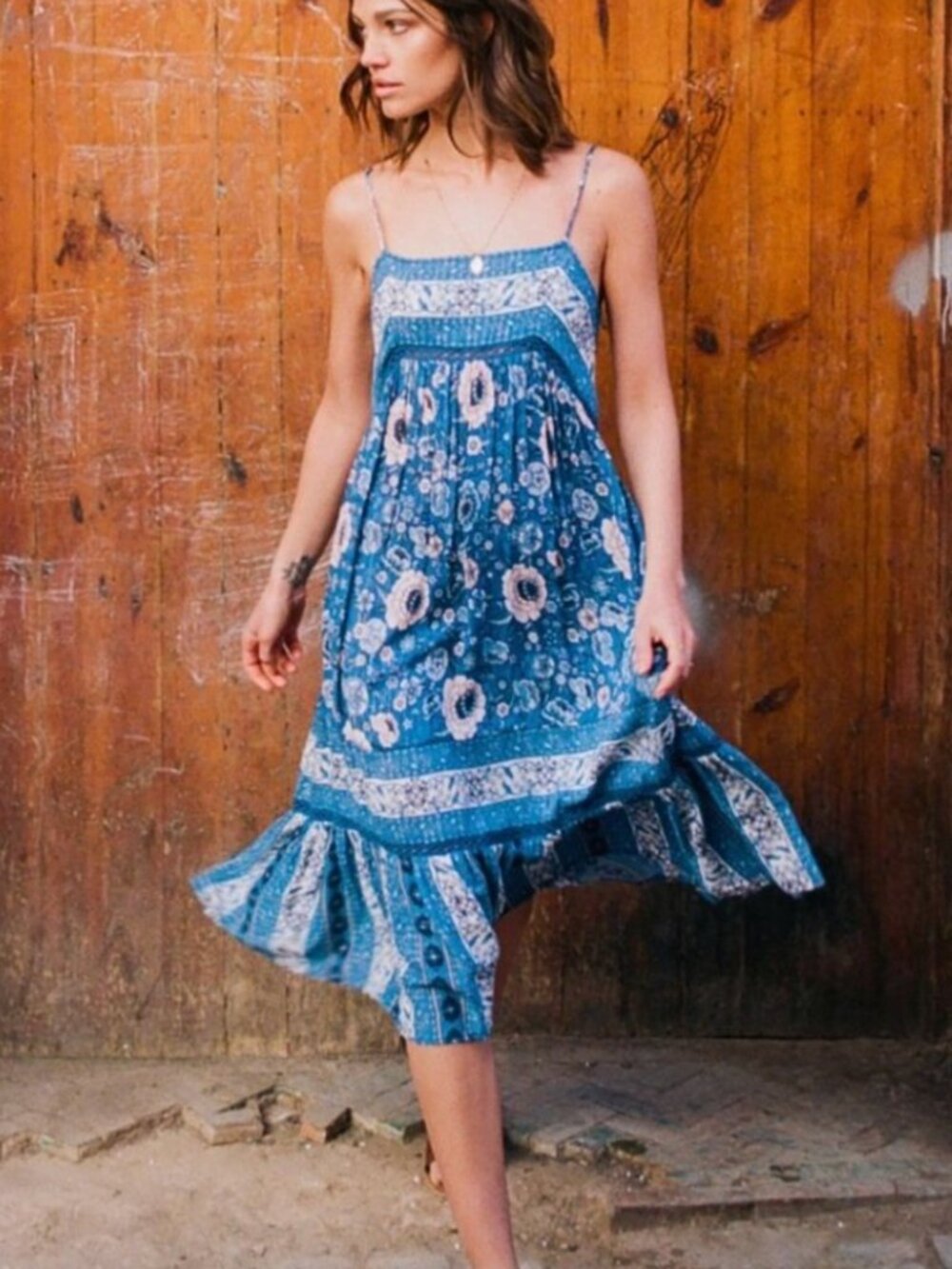 Spell Zahara Midi Dress Navy Floral Lurex | Medium